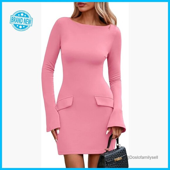 Dresses & Skirts - Long Sleeve Mini Dress Bodycon Knit Elegant Fall Party Formal Chic